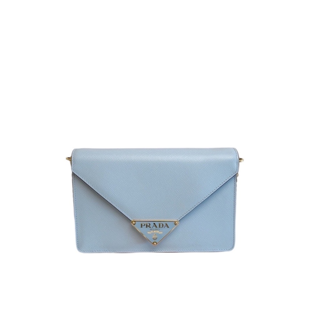 Authentic Prada Envelope Light Blue Saffiano Leat… - image 6